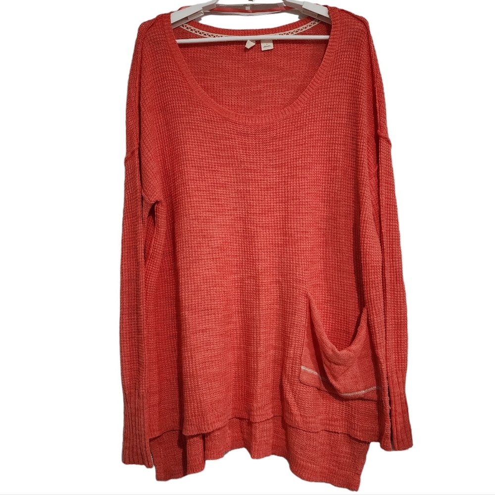 Anthropologie Moth Oversided Waffle Knit Thermal Tunic Top Pocket Long Sleeve